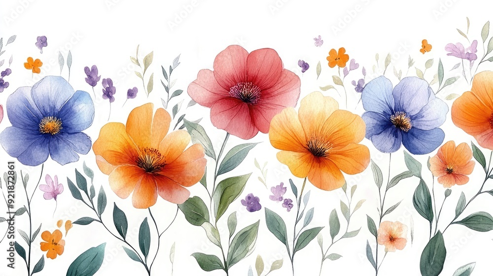 Tiny pastel-colored wildflowers and green leaves on a white background, creating a fresh and natural floral pattern ideal for eco-friendly products or light apparel Tiny pastel-colored wildflowers and green leaves on a white background, creating a fresh and natural floral pattern ideal for eco-friendly products or light apparel