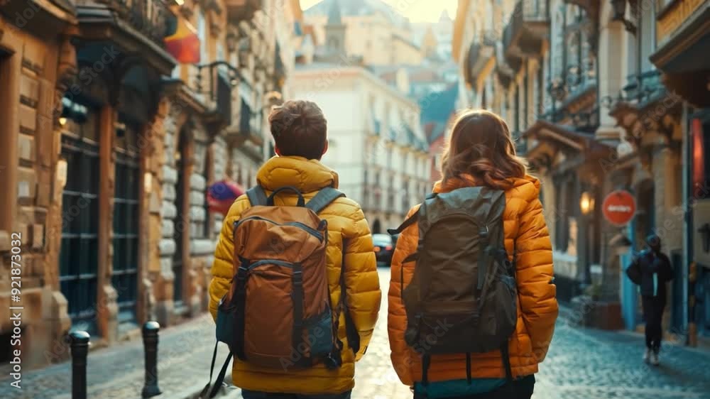 A couple exploring a new city on a vacation, highlighting travel and discovery. A couple exploring a new city on a vacation, highlighting travel and discovery.