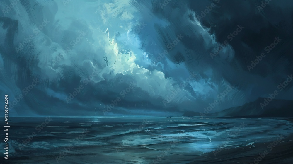 Fototapeta premium Dark Stormy Seascape with Lightning