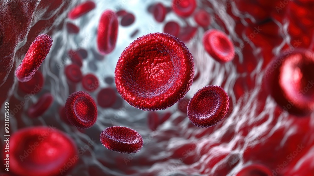Fototapeta premium Vibrant Red Blood Cells in Intricate Circular Pattern with Copy Space - Medical Background Concept
