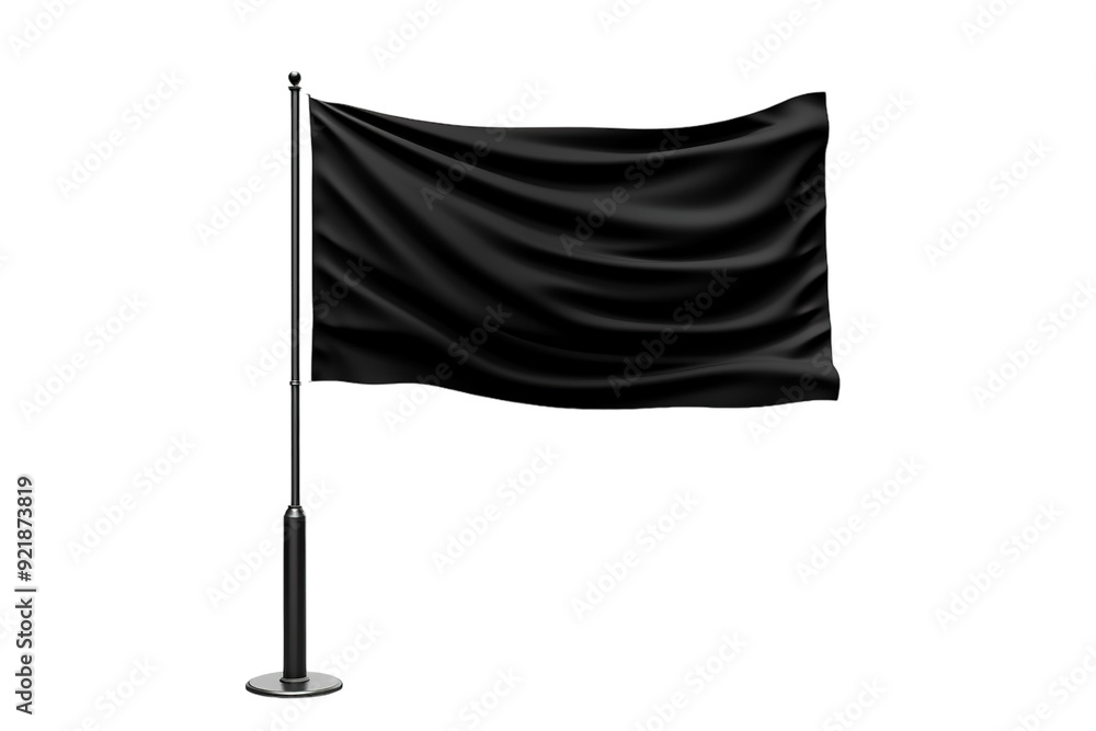 Black Flag Waving Gracefully in the Gentle Breeze at Dusk on White or PNG Transparent Background. Black Flag Waving Gracefully in the Gentle Breeze at Dusk on White or PNG Transparent Background.