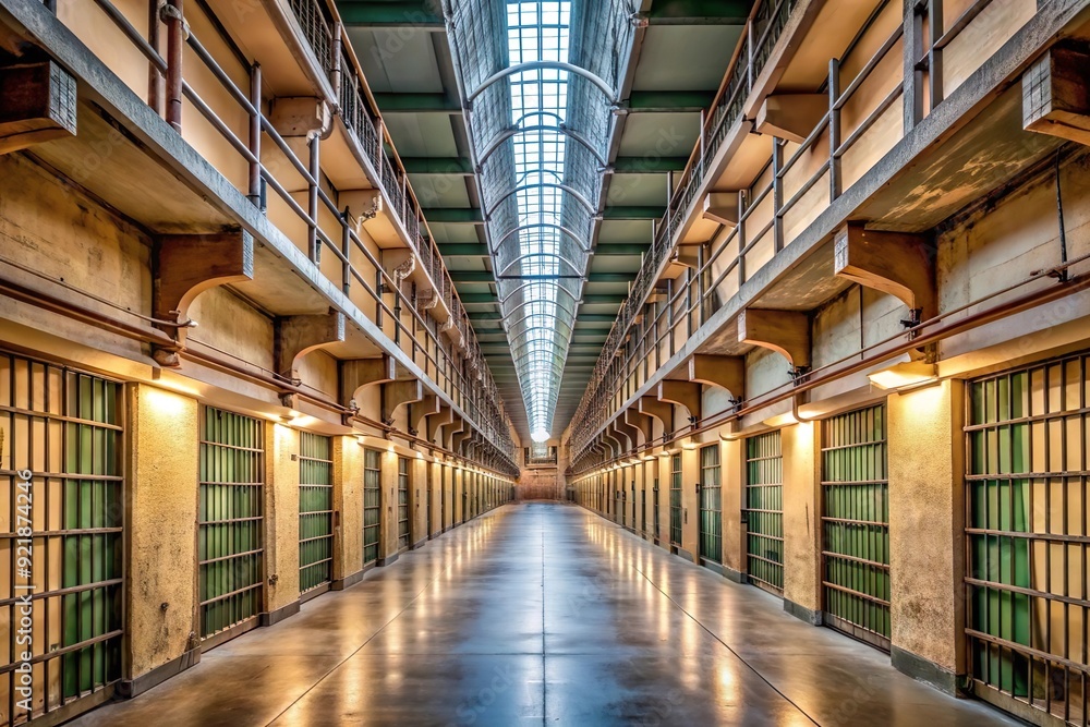 empty prison facility corridor with jail room empty prison facility corridor with jail room