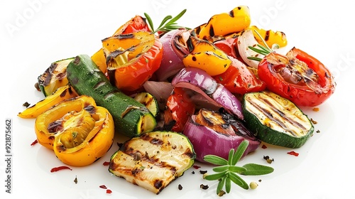 Verschiedenes gegrilltes Gemüse mit Kräutern isoliert auf weißem Hintergrund 