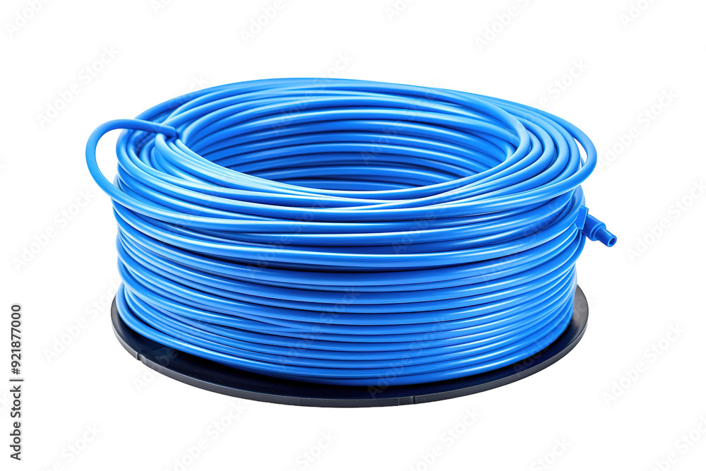Vivid Blue Hoses Coil Neatly Arranged Ready for Gardening Projects in Bright Daylight on White or PNG Transparent Background. Vivid Blue Hoses Coil Neatly Arranged Ready for Gardening Projects in Bright Daylight on White or PNG Transparent Background.