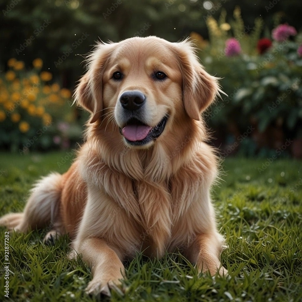 cute adorable golden retriever pet dogin my garden cute adorable golden retriever pet dogin my garden