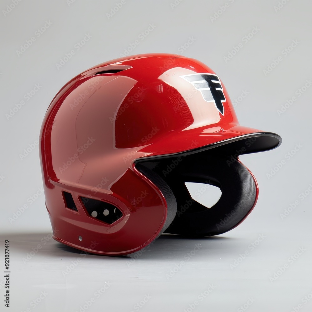 Fototapeta premium Protective Baseball Helmet with Team Logo on Isolated Background