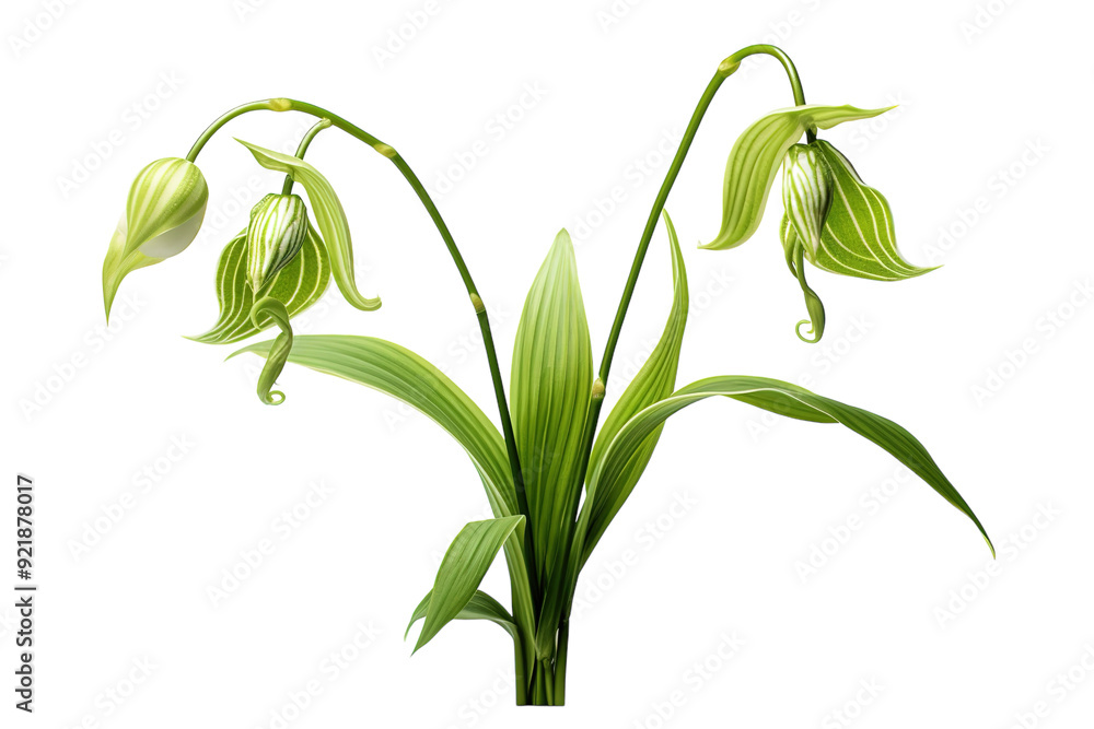 Elegant Green Orchids Blossom Gracefully Under Soft Natural Light in Vibrant Indoor Setting on White or PNG Transparent Background. Elegant Green Orchids Blossom Gracefully Under Soft Natural Light in Vibrant Indoor Setting on White or PNG Transparent Background.