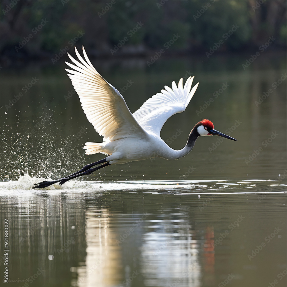 custom made wallpaper toronto digitalRed-crowned Crane Taking off from Water Surface