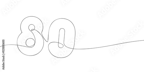 A single line drawing of a eighty symbol. Continuous line eightieth number icon. One line icon. Vector illustration.