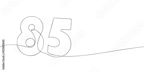 A single line drawing of a eighty five symbol. Continuous line eighty fifth number icon. One line icon. Vector illustration.