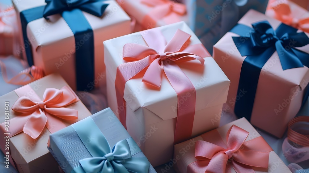 Beautifully Wrapped Gift Boxes in Festive Colors and Arrangements Inviting Beautifully Wrapped Gift Boxes in Festive Colors and Arrangements Inviting