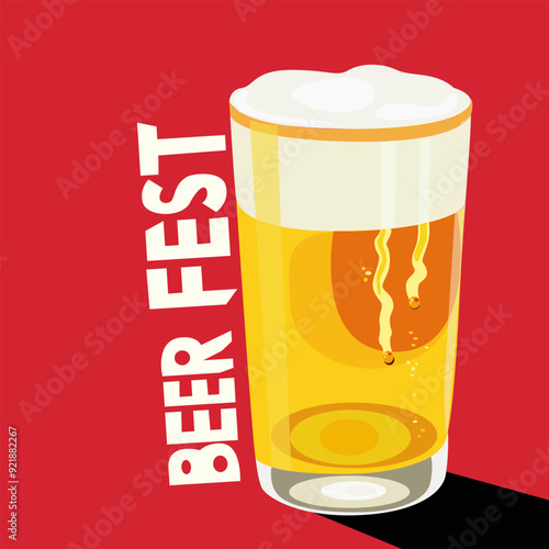 Beer advertisement design. Oktoberfest festival. A glass of cold beer and splash. Retro beer vector poster on a red background. Trendy retro art for pub and bar