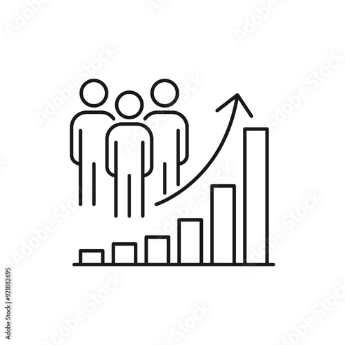 population growth icon, increase social development, global demography, people evolution chart, thin line symbol on white background - editable stroke vector