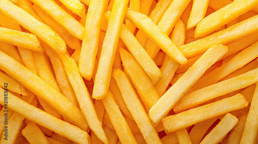 A close-up view of golden, crispy French fries piled in abundance, perfect for food articles and culinary aesthetics. A close-up view of golden, crispy French fries piled in abundance, perfect for food articles and culinary aesthetics.