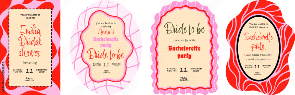 Retro templates for Bachelorette party. Bridal shower invitations. Vector. Retro templates for Bachelorette party. Bridal shower invitations. Vector.