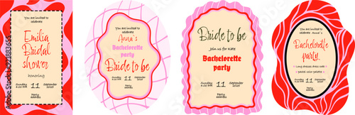 Retro templates for Bachelorette party. Bridal shower invitations. Vector.