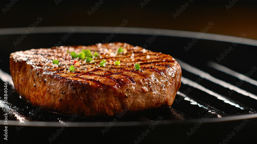 A perfectly grilled steak with a beautiful sear, garnished with fresh herbs, ready to delight every meat lover's palate. A perfectly grilled steak with a beautiful sear, garnished with fresh herbs, ready to delight every meat lover's palate.