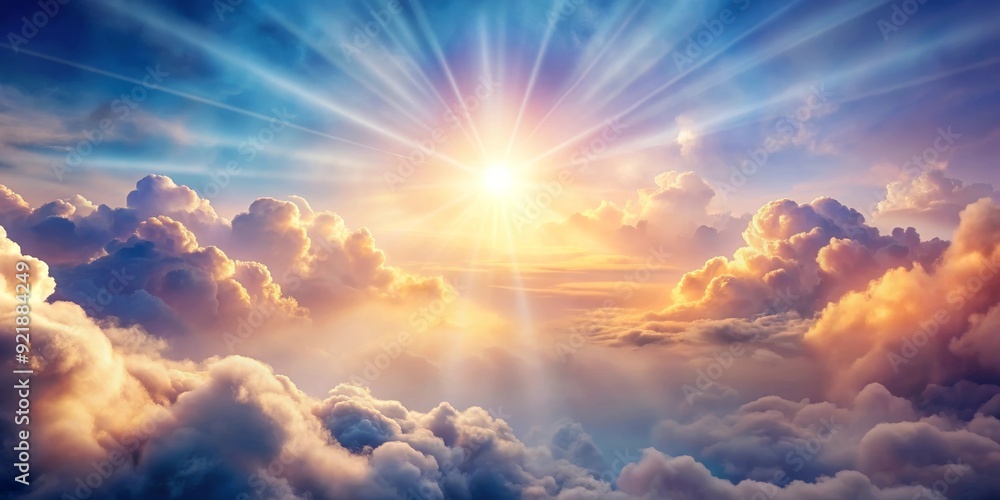 Fototapeta premium Heavenly abstract background with soft clouds and heavenly light , heavenly, abstract, background, clouds, light, sky