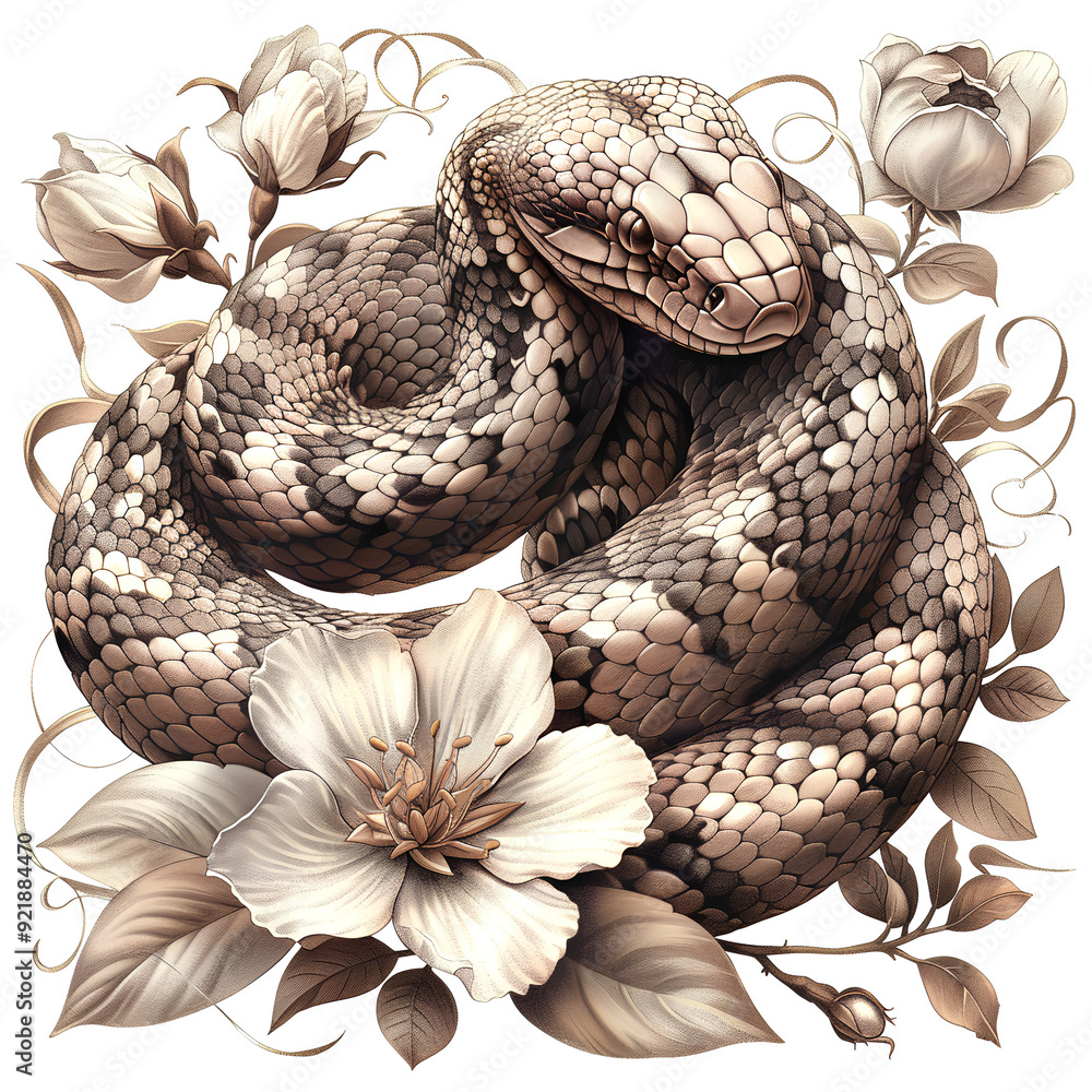 Obraz premium Snake object old botanical vintage style with white isolated background design