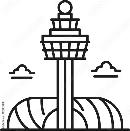 Singapore travel and vacation icon of Changi airport for tourism, vector symbol. Singapore and Southeast Asia city landmark and tourist attraction icon of airport building and transport architecture