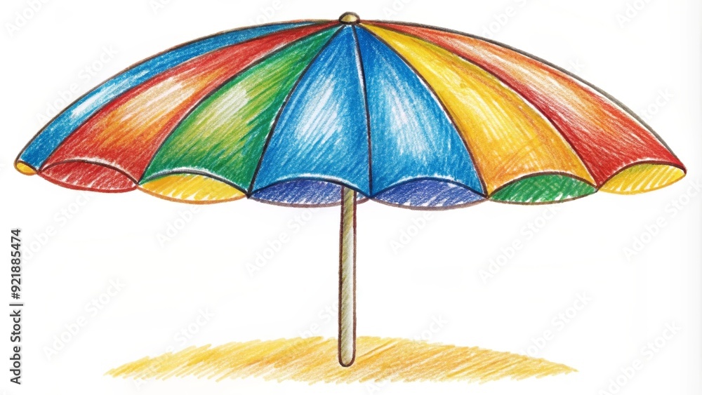 Vibrant beach umbrella clipart in crayon drawing style, perfect for ...