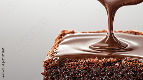 Delicious brownie topped with rich, melted chocolate, perfect for dessert lovers and food photography enthusiasts. photo