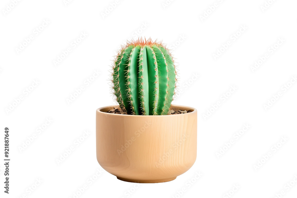 Delicate Green Cactus Thriving in a Minimalist Clay Pot Against a Bright White Background on White or PNG Transparent Background. Delicate Green Cactus Thriving in a Minimalist Clay Pot Against a Bright White Background on White or PNG Transparent Background.