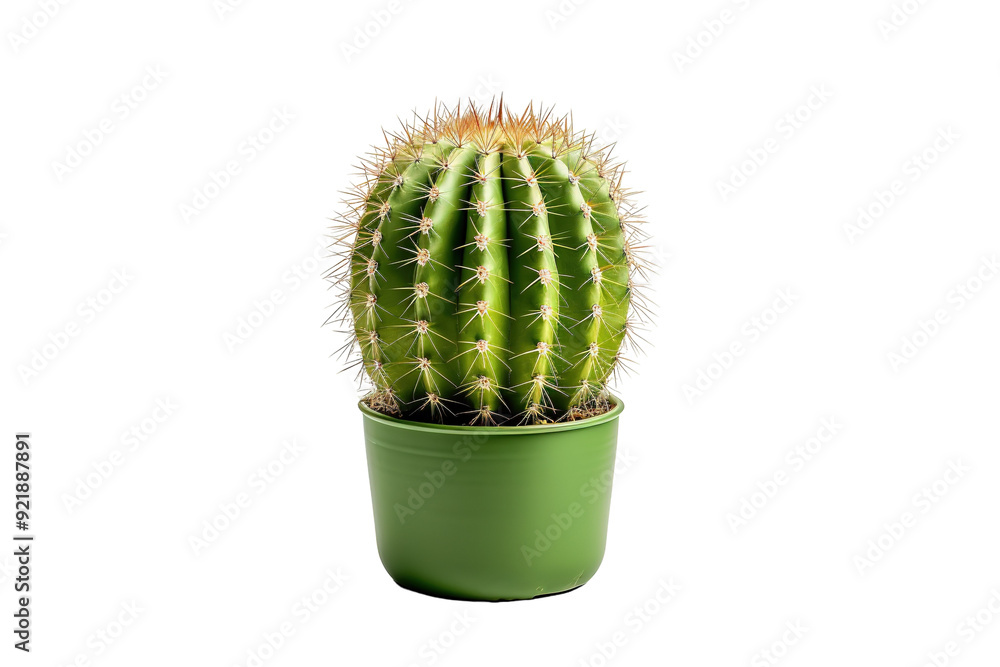 A Vibrant Green Cactus Thriving in Its Simple Green Pot Under Soft Natural Light on White or PNG Transparent Background. A Vibrant Green Cactus Thriving in Its Simple Green Pot Under Soft Natural Light on White or PNG Transparent Background.