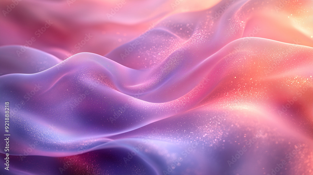 Fototapeta premium Abstract Soft Fabric in Pastel Colors. A close-up of soft, flowing fabric in pastel colors of pink, purple, and peach, creating a dreamy abstract look.