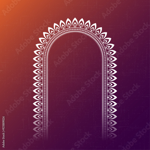 durga puja, Traditional Indian Arch Design on Gradient Background, Border, Frame, Durga Puja Background.
