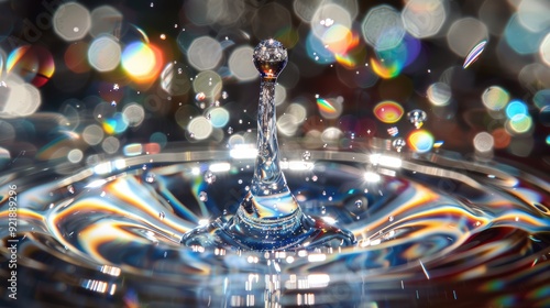 Water Drop Splashing with Rainbow Bokeh