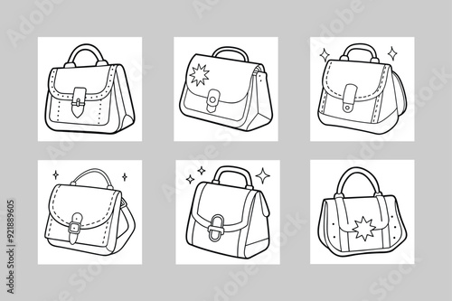 Female vanity bag line art vector.