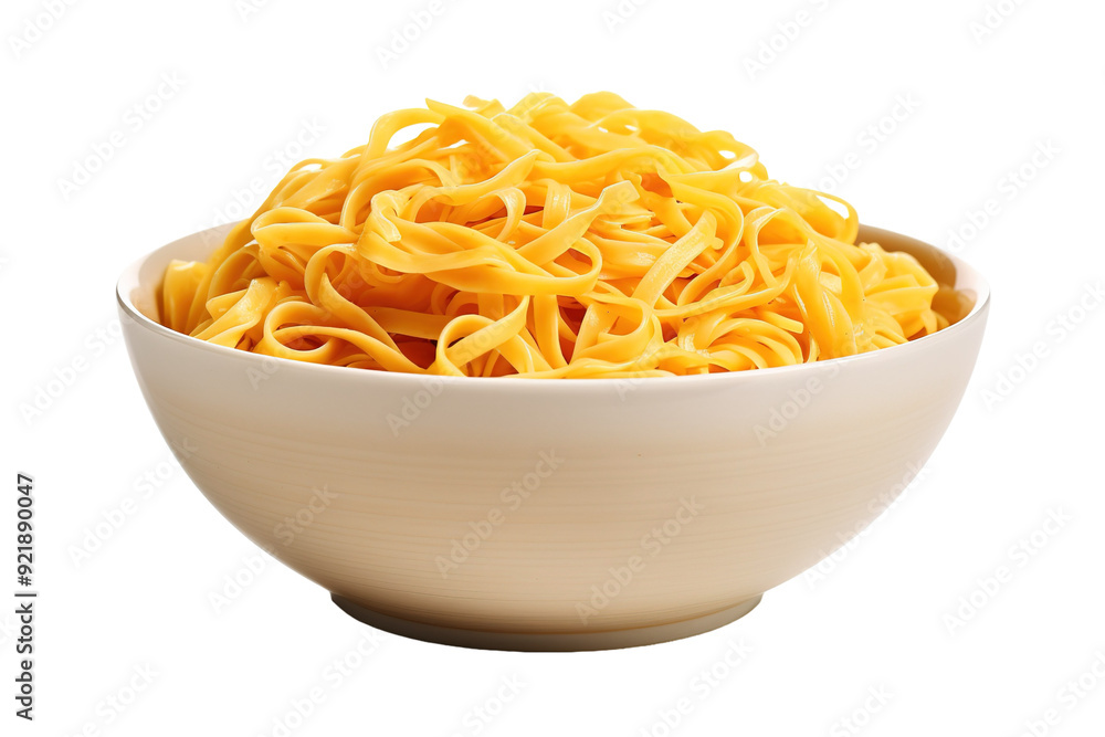 Delicious Golden Fettuccine Noodles Piled High In A Rustic Bowl During A Sunny Afternoon on White or PNG Transparent Background. Delicious Golden Fettuccine Noodles Piled High In A Rustic Bowl During A Sunny Afternoon on White or PNG Transparent Background.