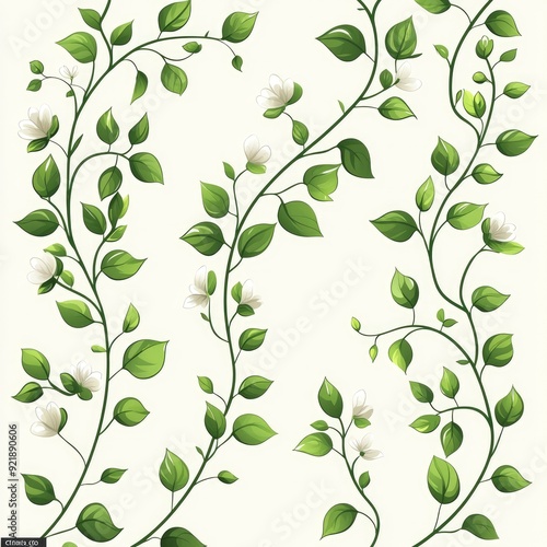 Wallpaper Mural White Flowers and Green Vines Seamless Pattern Torontodigital.ca