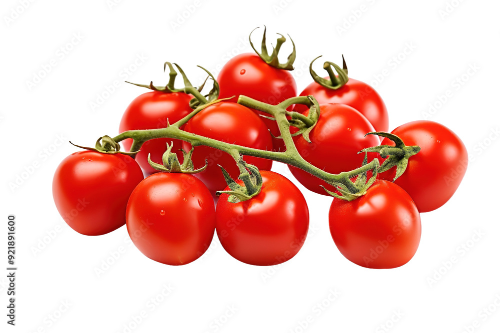 Freshly Harvested Ripe Red Tomatoes Gathered on a Bright White Surface on White or PNG Transparent Background.