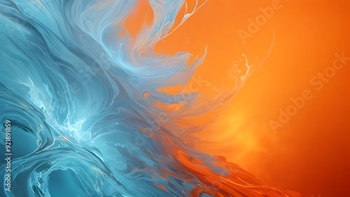 A harmonious blend of cool blue water and warm orange flames creates a captivating abstract backdrop. 4k Walpaper