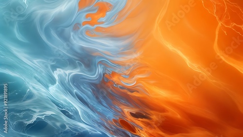 A harmonious blend of cool blue water and warm orange flames creates a captivating abstract backdrop. 4k Walpaper photo