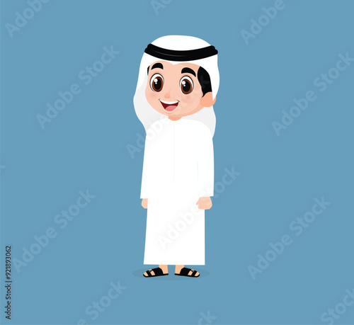 Arabic boy happy wearing Khaliji uniform