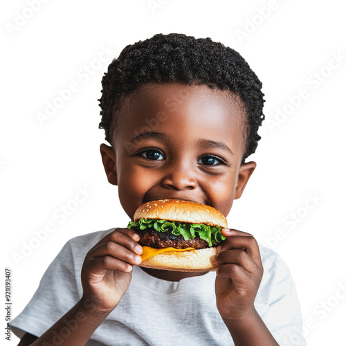 PNG Happy child enjoying a delicious hamburger