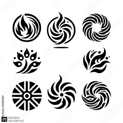 tribal flame tattoo Black and White Vector Silhouette Illustrations Clip Art Graphic Design Elements