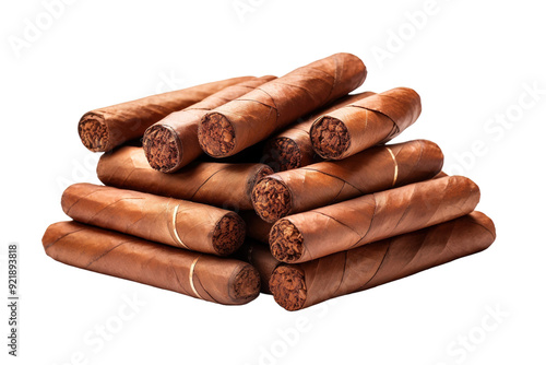 Hand-Rolled Cigars Stacked Neatly With Rich Brown Leaves Under Soft Ambient Light on White or PNG Transparent Background. photo