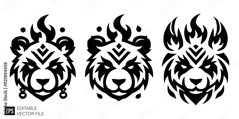 tribal panda tattoo Black and White Vector Silhouette Illustrations Clip Art Graphic Design Elements tribal panda tattoo Black and White Vector Silhouette Illustrations Clip Art Graphic Design Elements