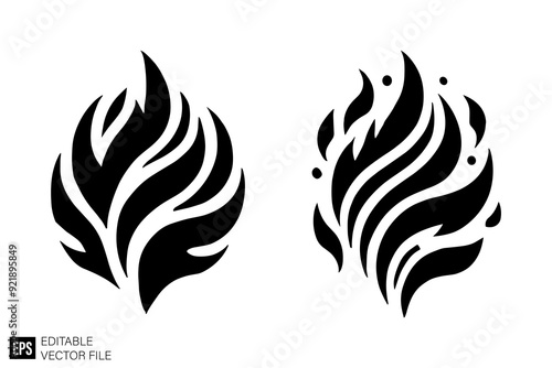 set of flower tribal flame tattoo vector illustration black and white silhouette graphic design template