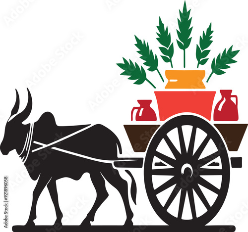 carriage of the bull with flowers and leaves of plants