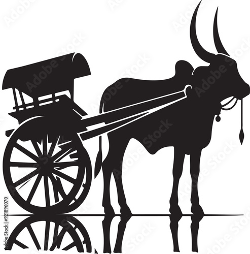 vector silhouette of a Bullock Cart design on a white background.