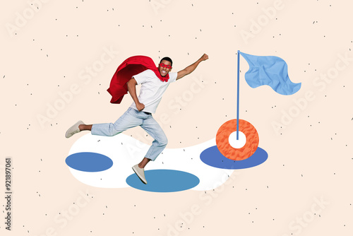 Ταπετσαρία Creative collage young man superhero flag destination finish achievement accompl