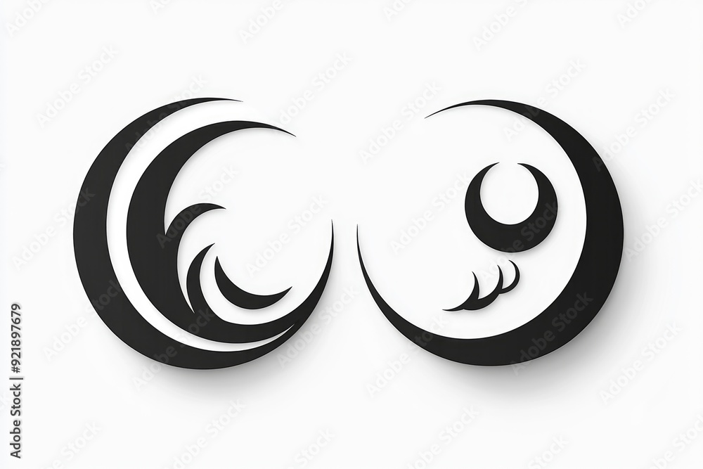 Abstract Black and White Crescent Moon and Wave Design Abstract Black and White Crescent Moon and Wave Design