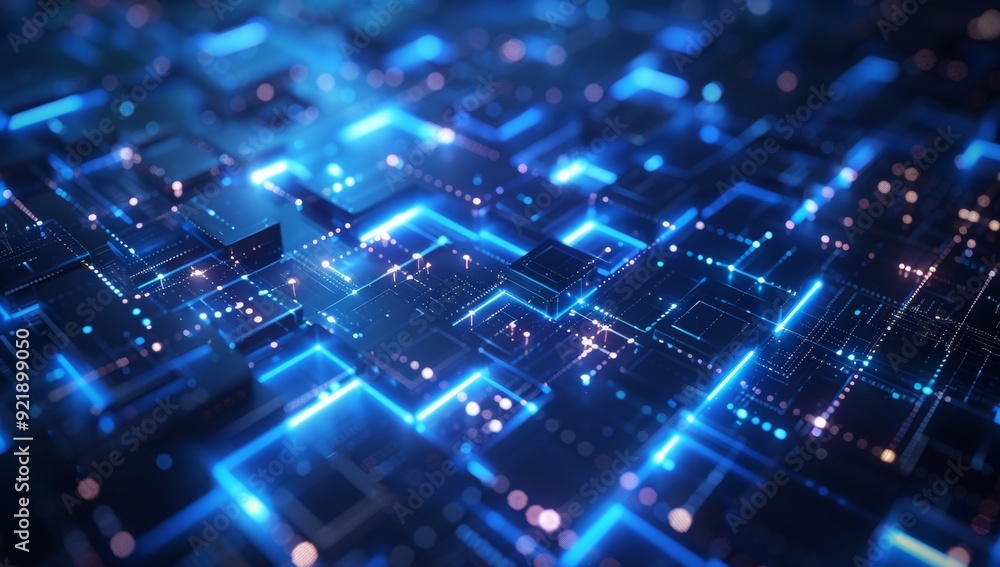 A computer chip with a blue background and a lot of small squares A computer chip with a blue background and a lot of small squares
