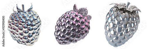 Luxurious silver raspberry in 3D, on a isolated transparent background