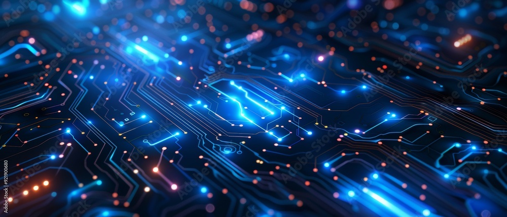 Fototapeta premium A blue background with many small blue and red dots